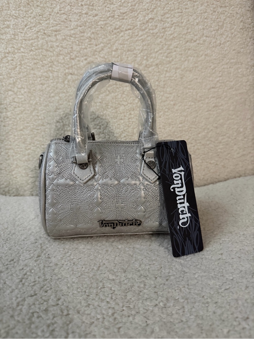 Von Dutch Metallic Silver Mini Satchel Bag